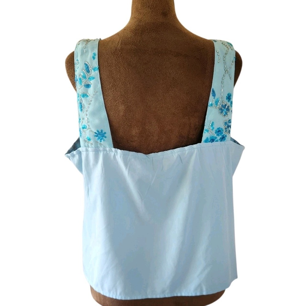 Y2K Style Light Blue Beaded Sequins Floral Tank Top Women's Size L - Picture 3 of 7